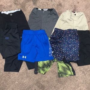 Underarmour, quicksilver, volcom,& dickies.